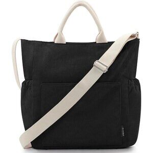 Prite Women Black Corduroy Large Hobo Shoulder Crossbody Tote Bag With Pockets